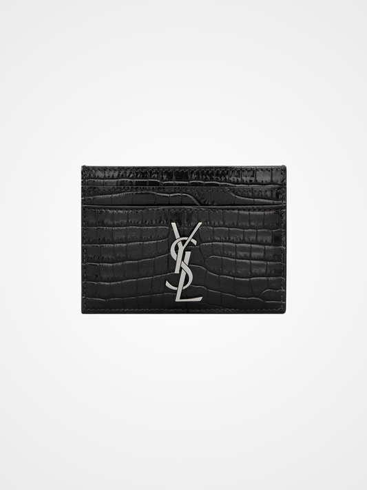 Cassandre Card Case In Crocodile-Embossed Shiny Leather